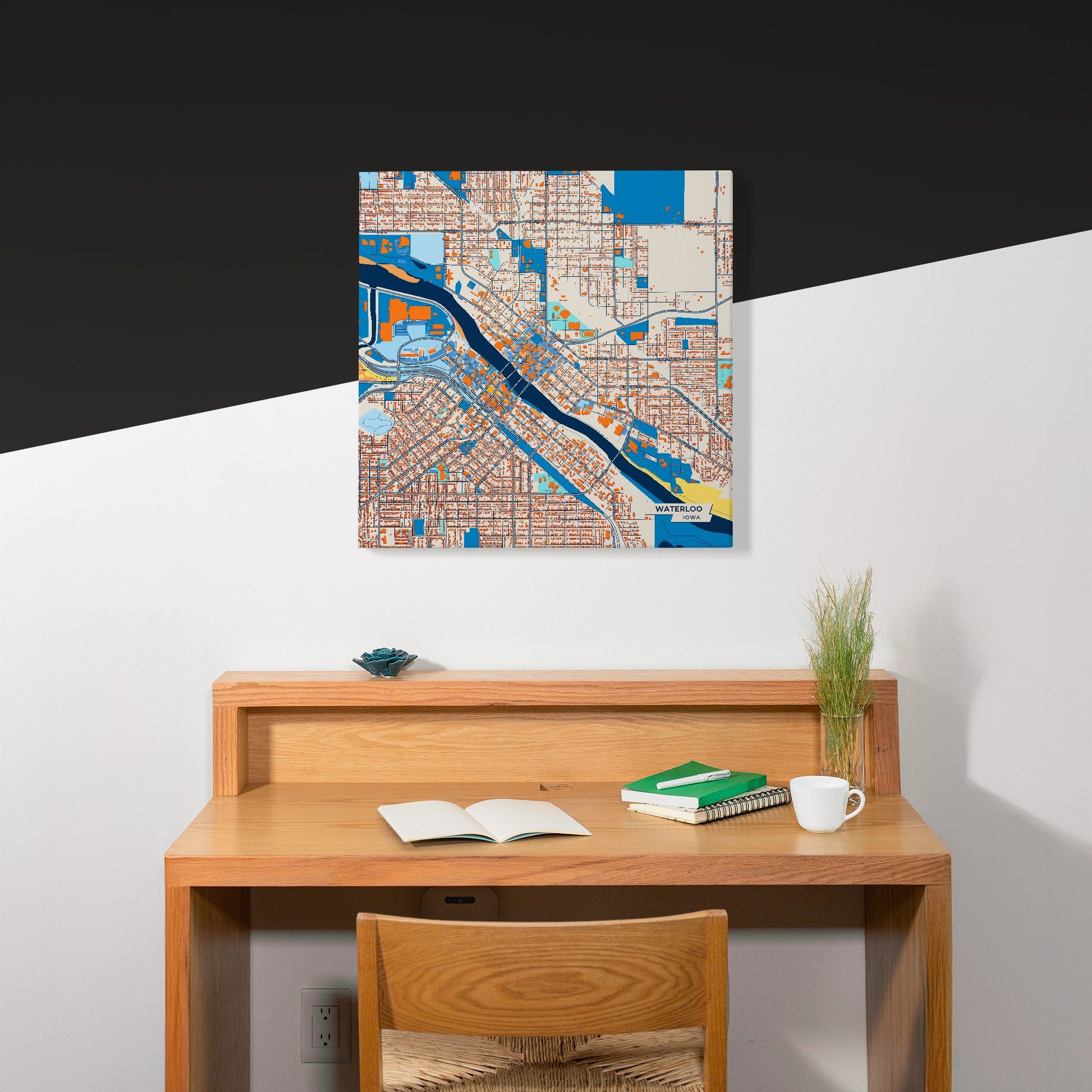 Waterloo Iowa Colorful City Map Canvas Print Scene