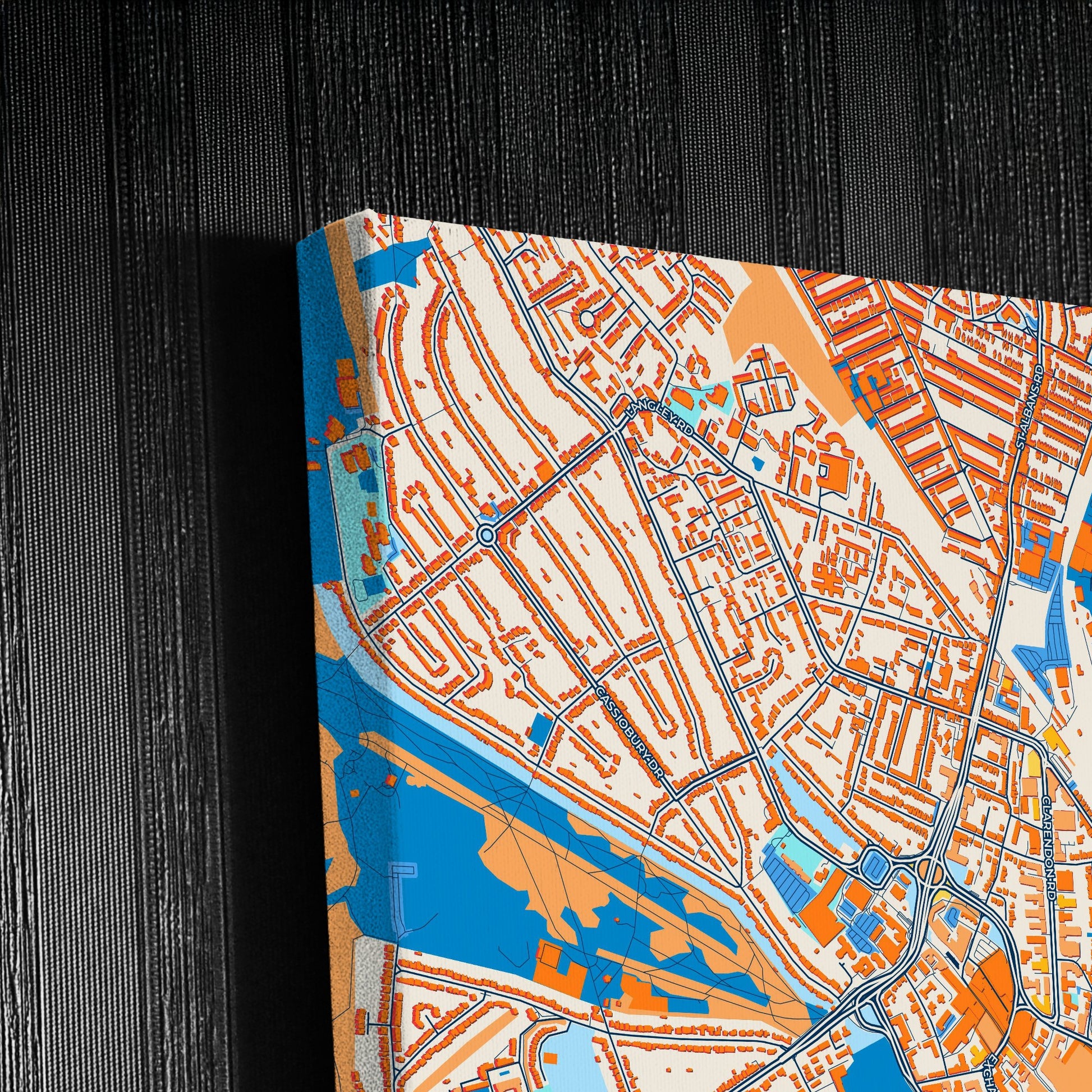 Watford England Colorful City Map Canvas Print Detail