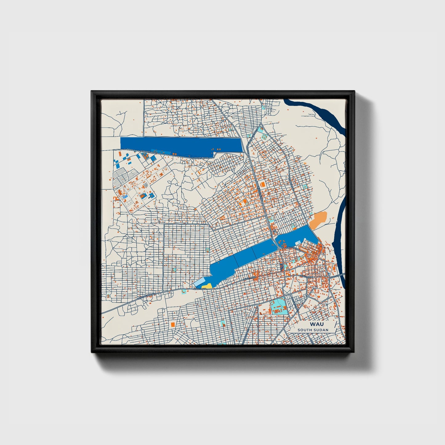 Wau South Sudan Colorful City Map Canvas Print • Black Framed