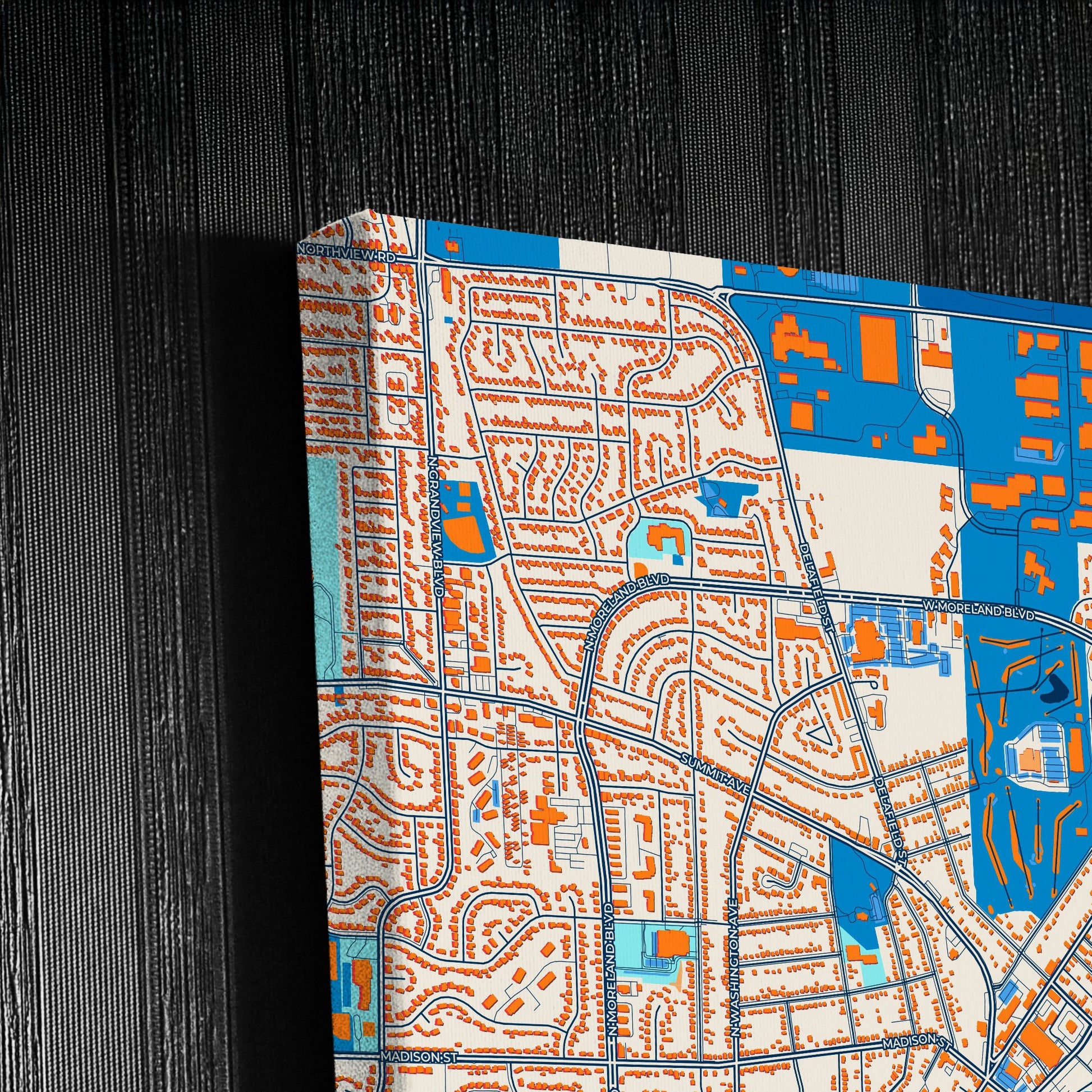 Waukesha Wisconsin Colorful City Map Canvas Print Detail
