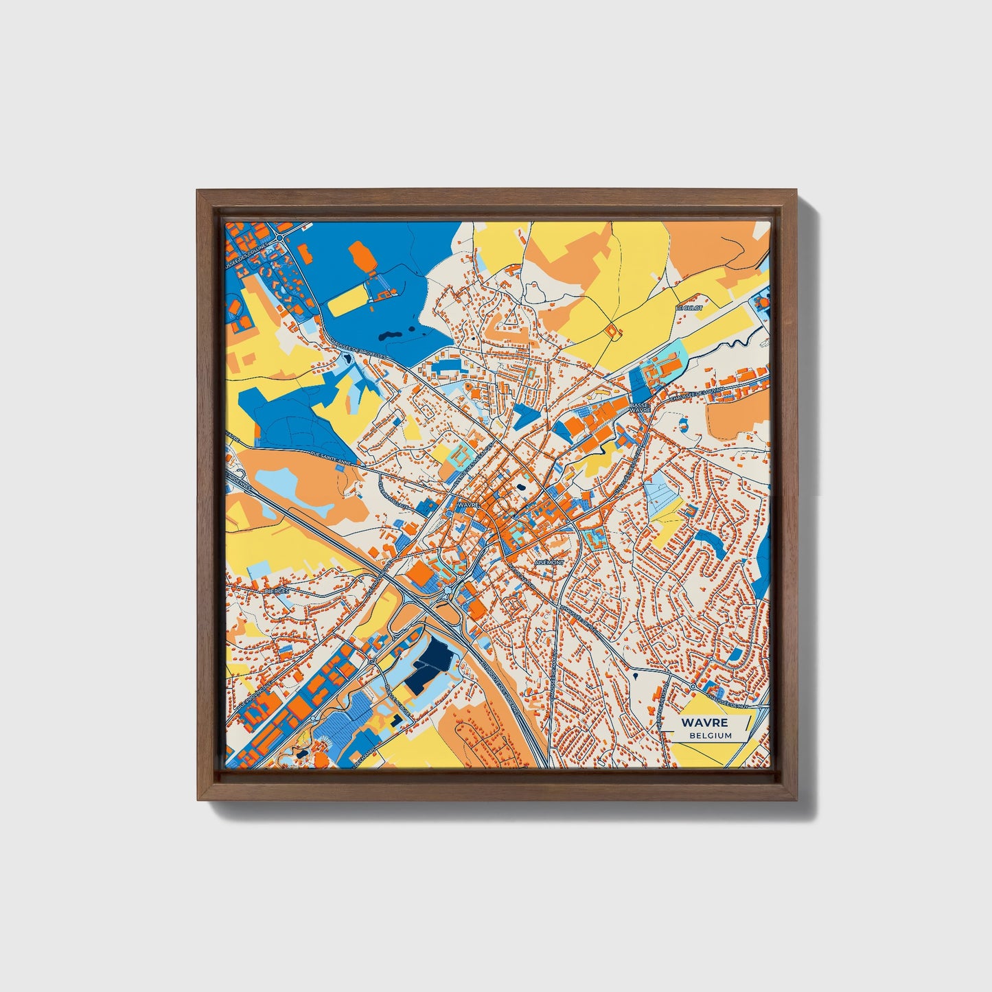 Wavre  Belgium Colorful City Map Canvas Print • Dark Wooden Framed