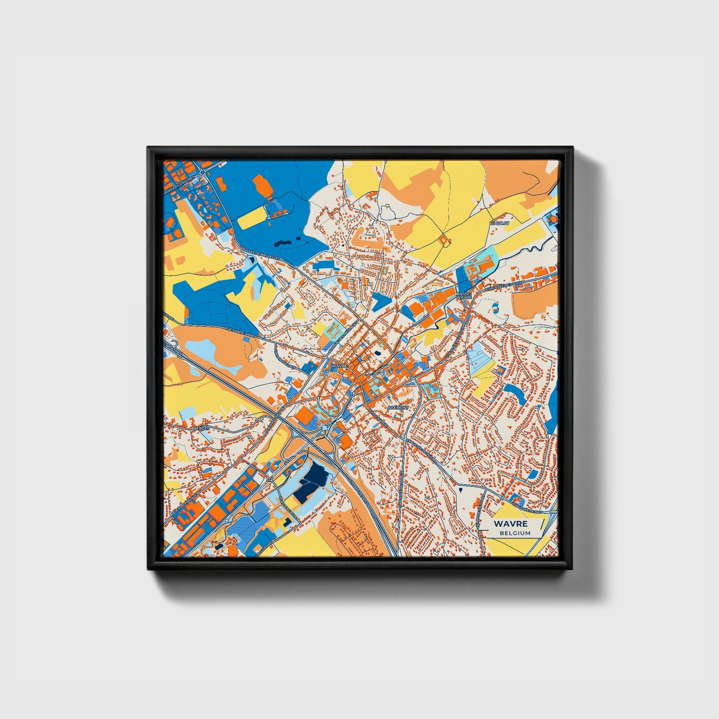 Wavre  Belgium Colorful City Map Canvas Print • Black Framed