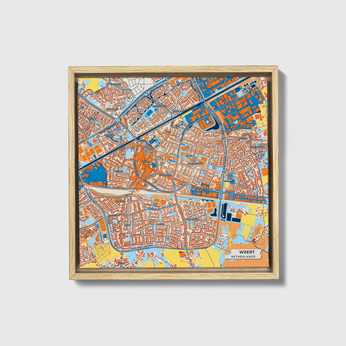 Weert Netherlands Colorful City Map Canvas Print • Natural Wooden Framed