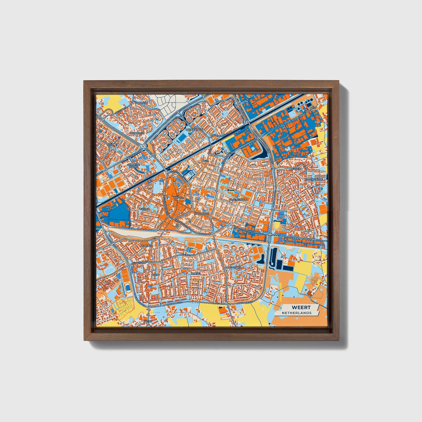 Weert Netherlands Colorful City Map Canvas Print • Dark Wooden Framed