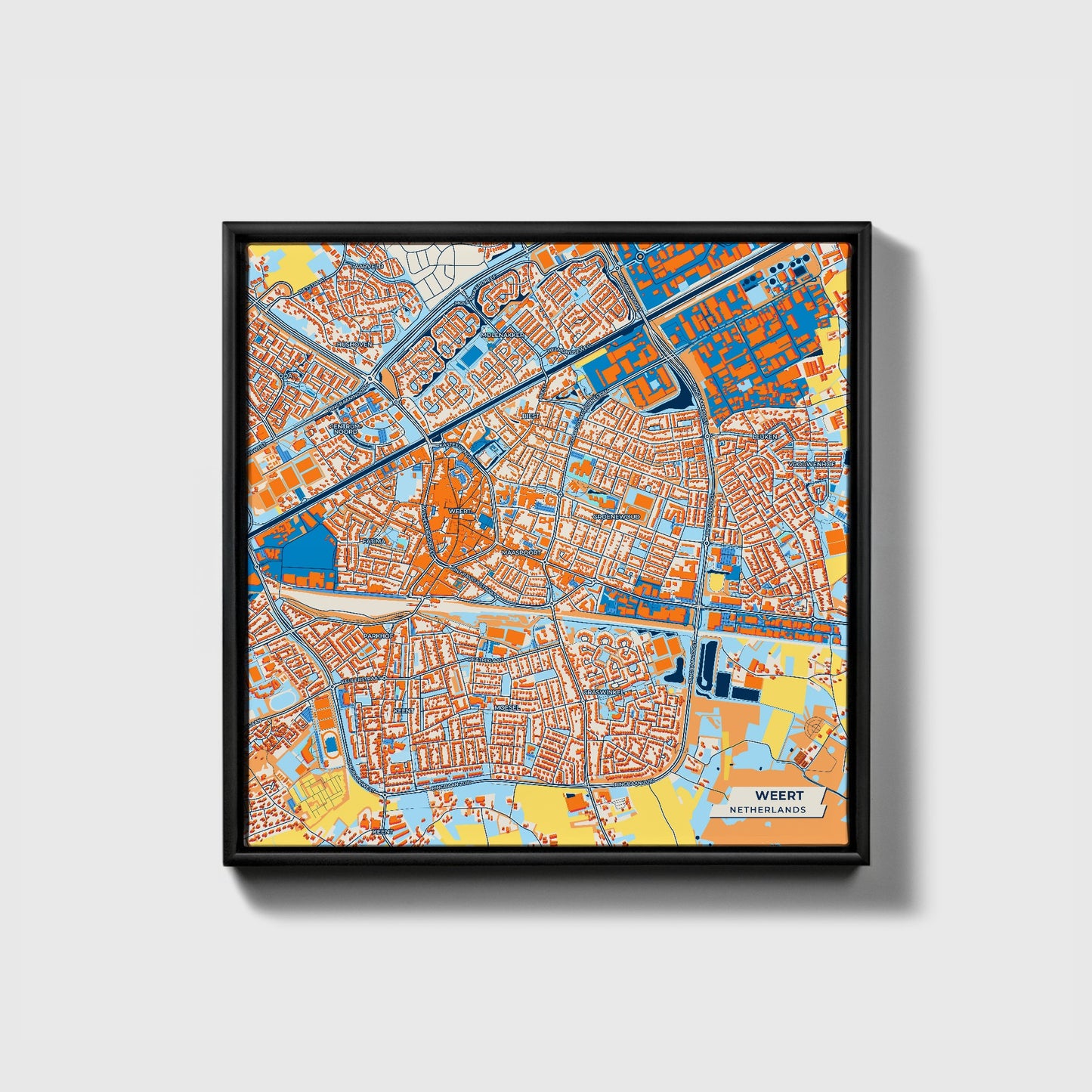 Weert Netherlands Colorful City Map Canvas Print • Black Framed