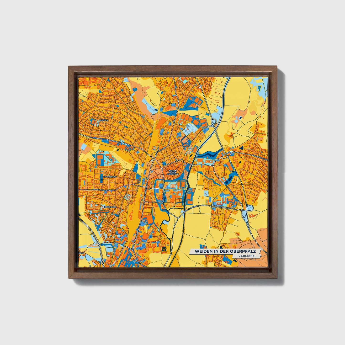 Weiden In Der Oberpfalz Germany Colorful City Map Canvas Print • Dark Wooden Framed