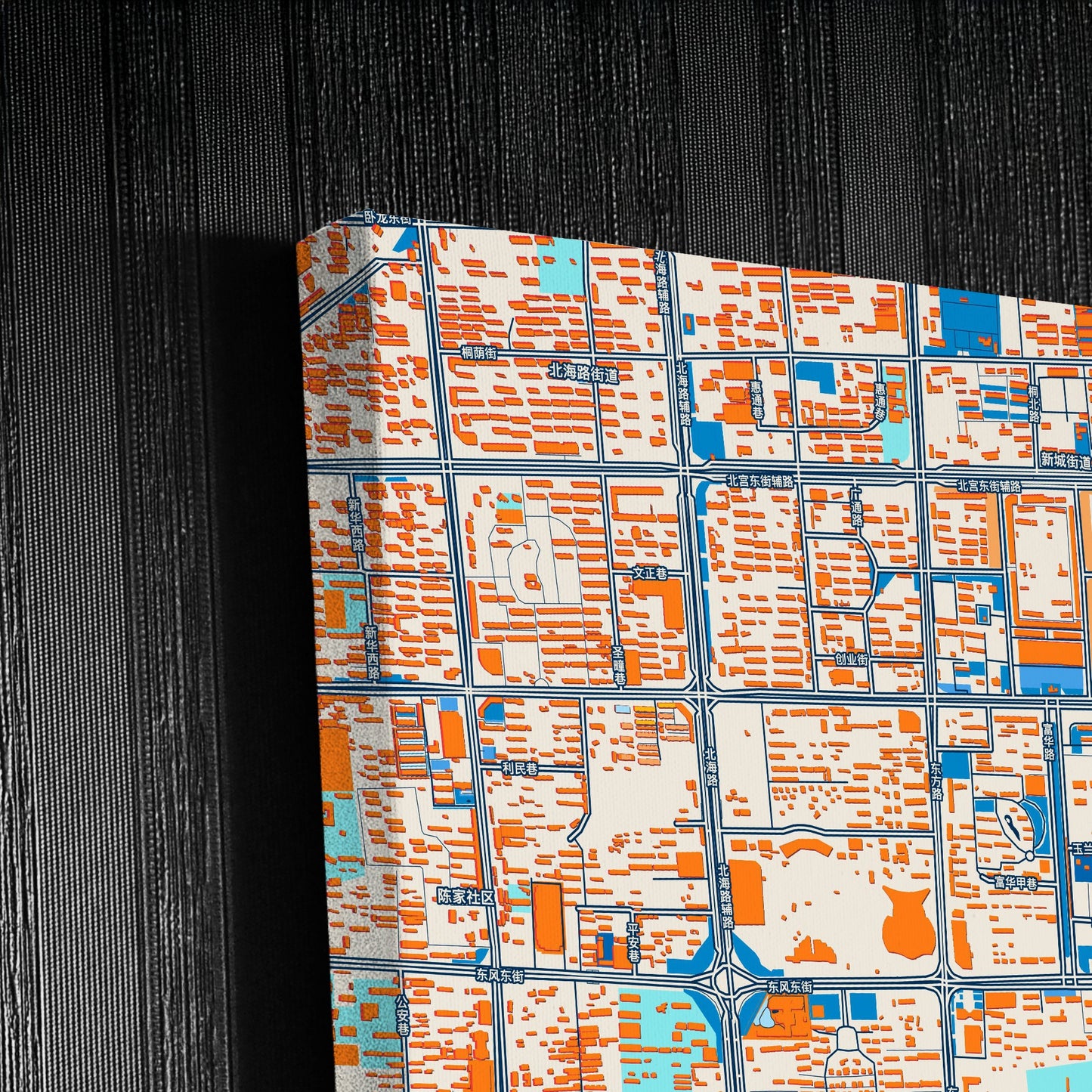 Weifang China Colorful City Map Canvas Print Detail