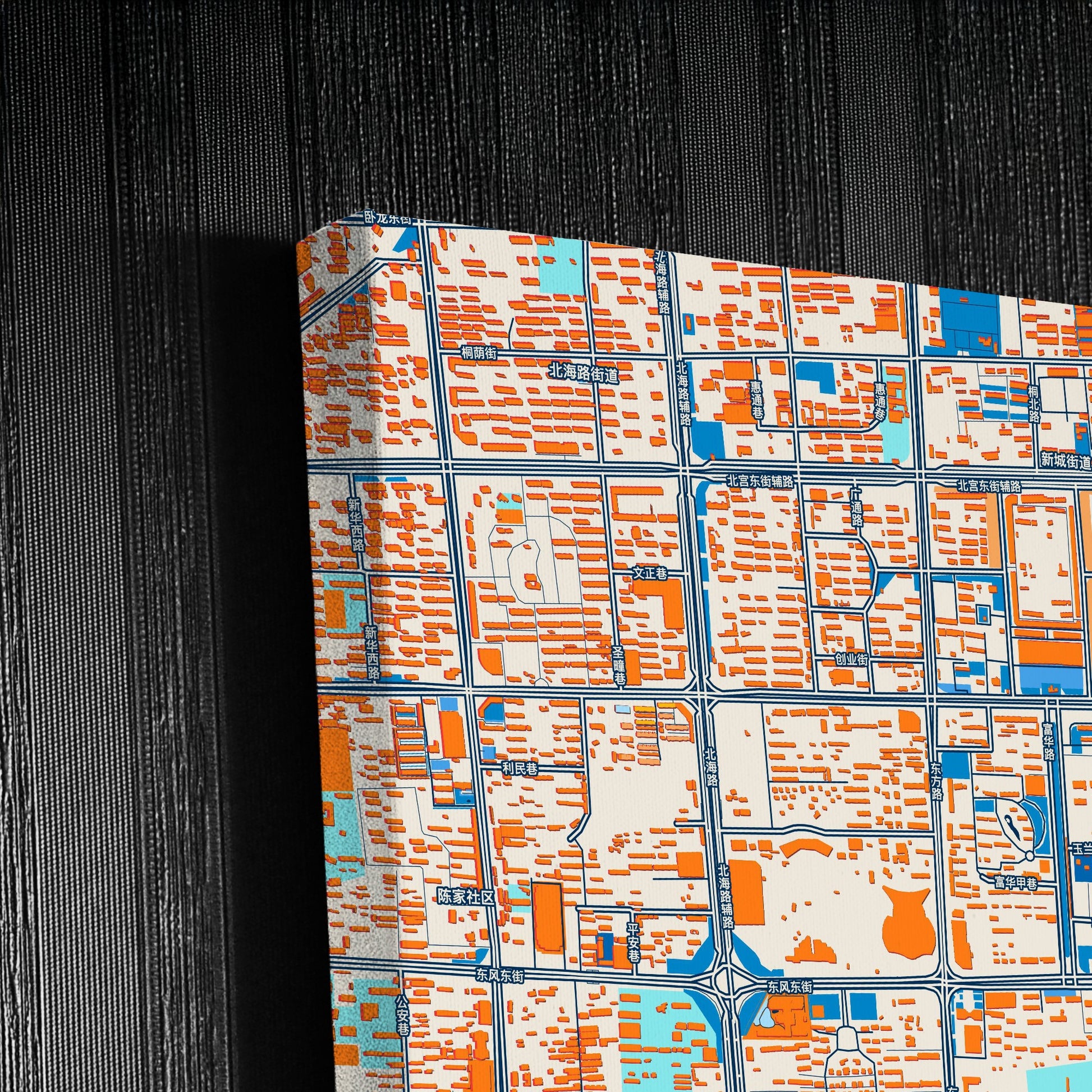 Weifang China Colorful City Map Canvas Print Detail