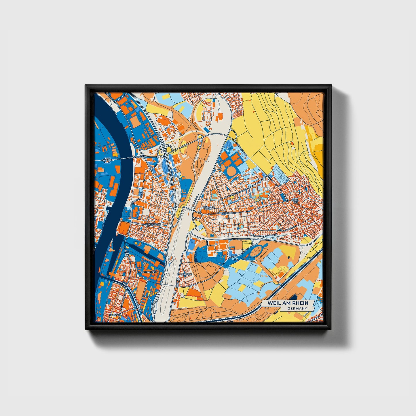 Weil Am Rhein Germany Colorful City Map Canvas Print • Black Framed