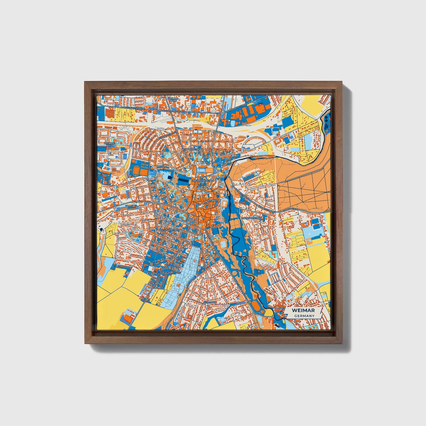 Weimar Germany Colorful City Map Canvas Print • Dark Wooden Framed