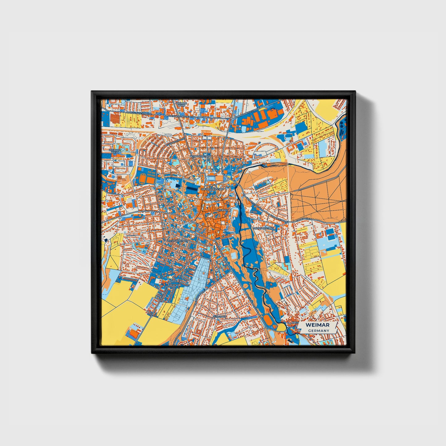 Weimar Germany Colorful City Map Canvas Print • Black Framed
