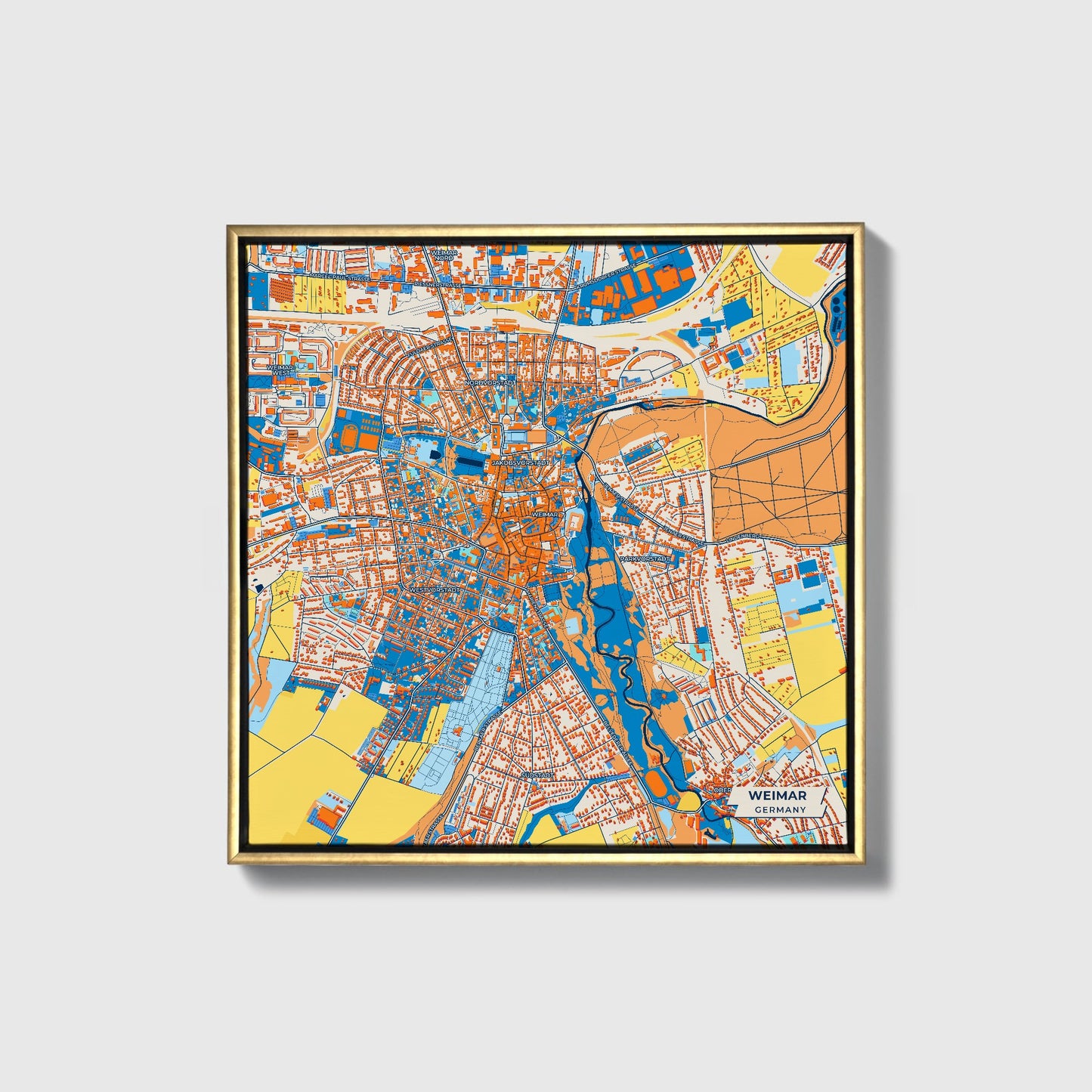 Weimar Germany Colorful City Map Canvas Print • Gold Framed