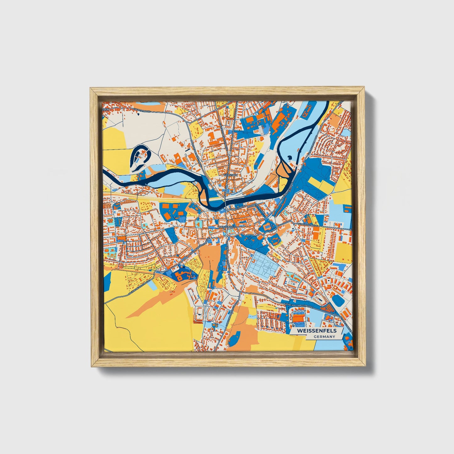 Weissenfels Germany Colorful City Map Canvas Print • Natural Wooden Framed