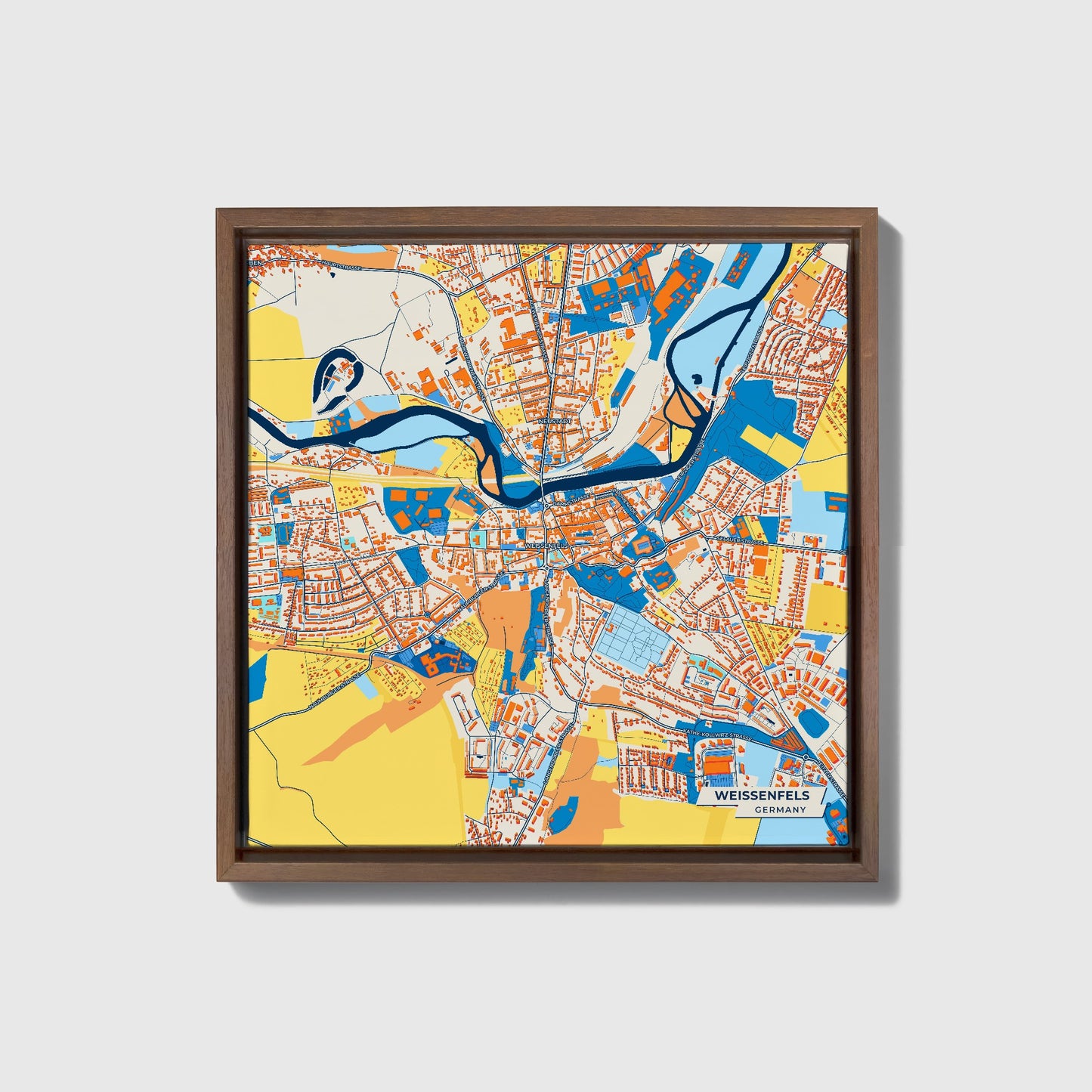 Weissenfels Germany Colorful City Map Canvas Print • Dark Wooden Framed