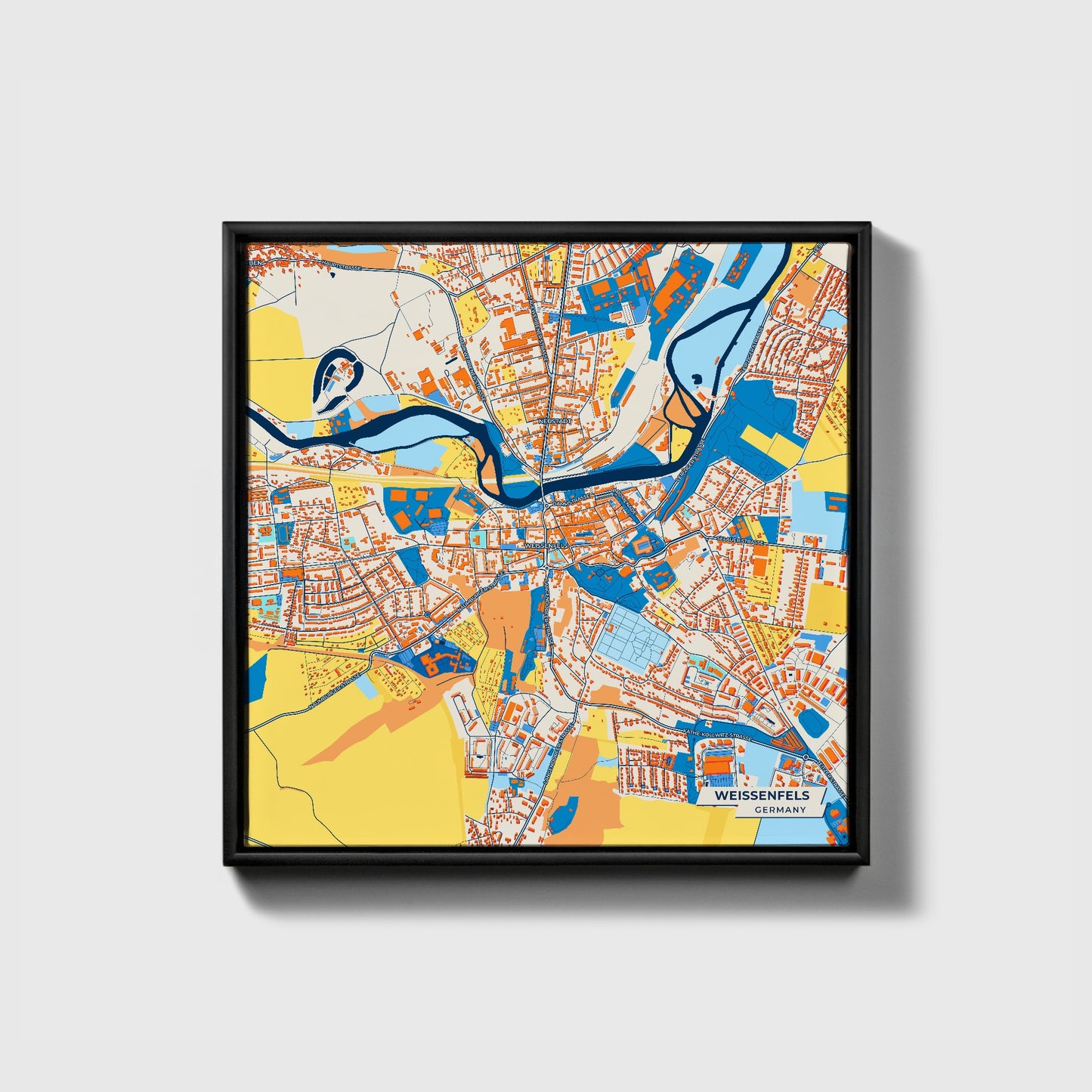 Weissenfels Germany Colorful City Map Canvas Print • Black Framed