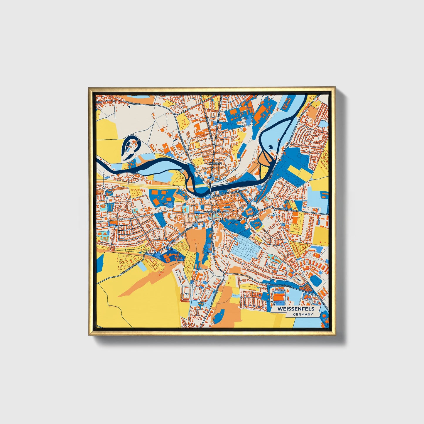 Weissenfels Germany Colorful City Map Canvas Print • Gold Framed