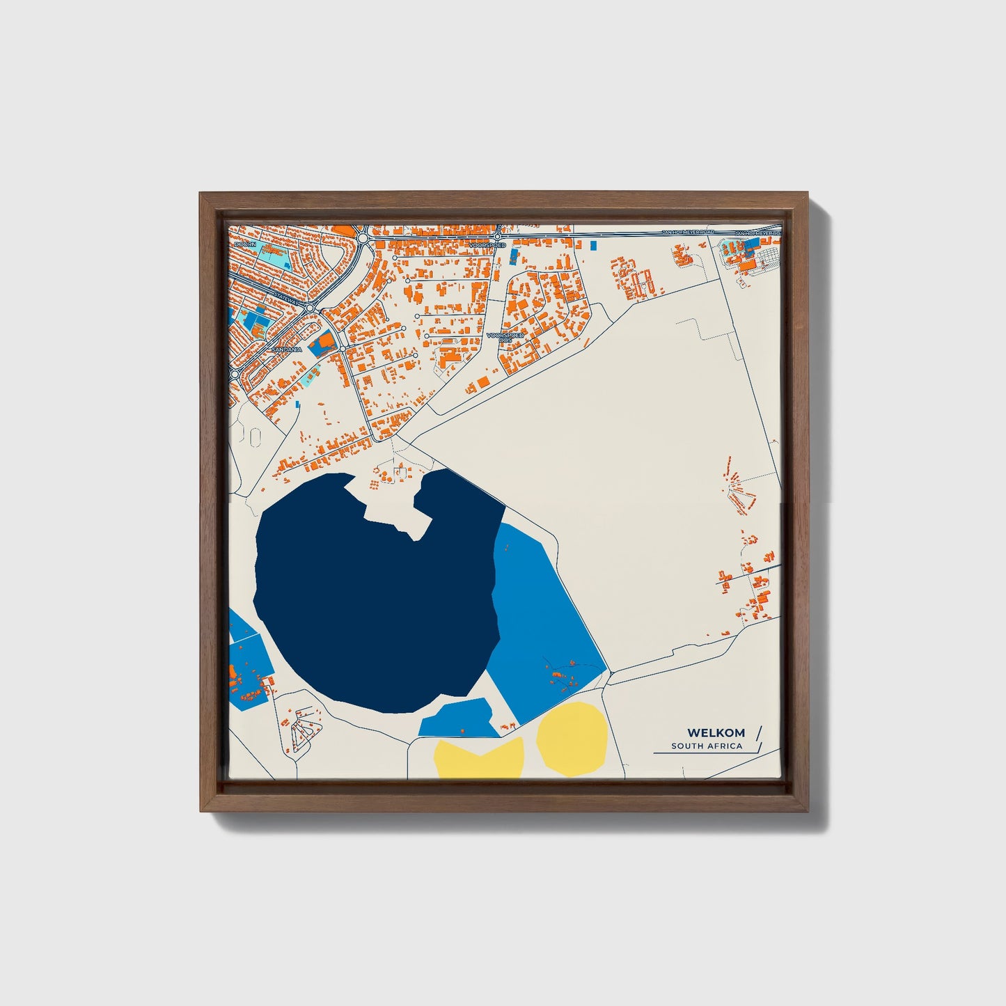 Welkom South Africa Colorful City Map Canvas Print • Dark Wooden Framed