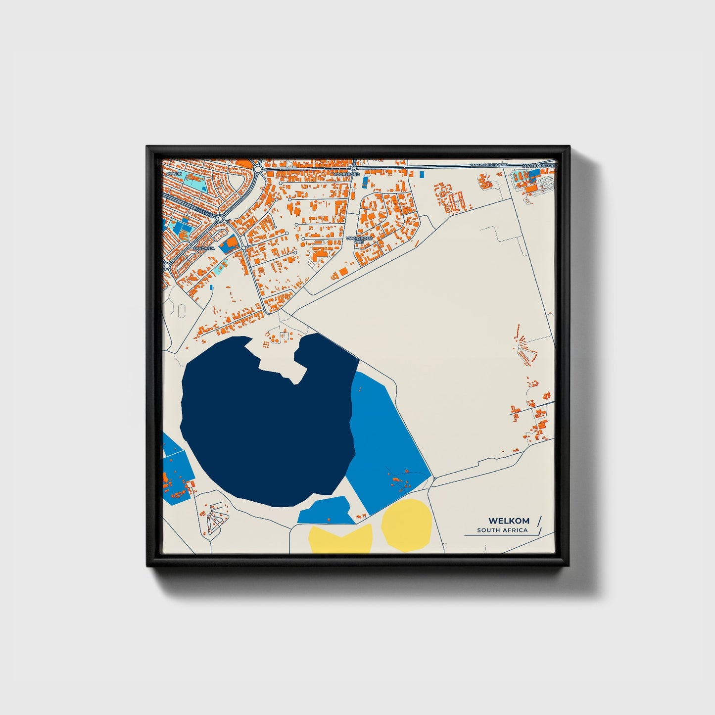 Welkom South Africa Colorful City Map Canvas Print • Black Framed