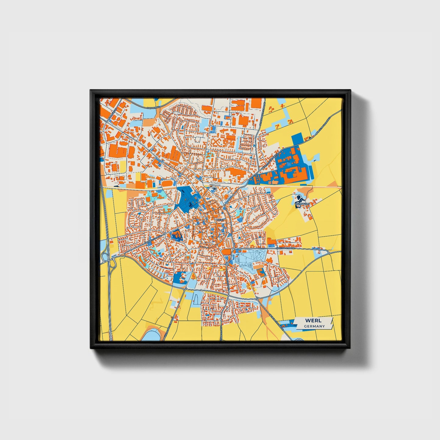 Werl Germany Colorful City Map Canvas Print • Black Framed