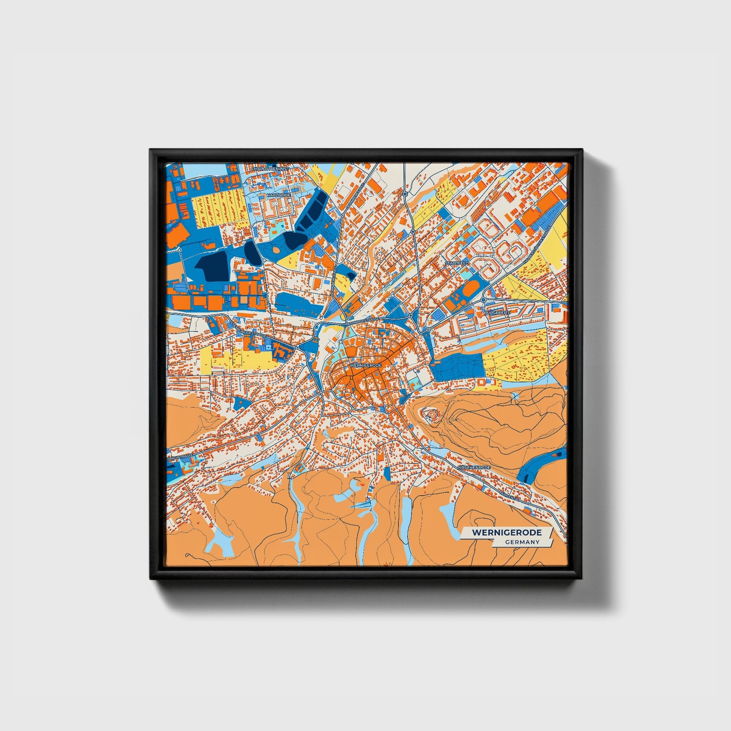 Wernigerode Germany Colorful City Map Canvas Print • Black Framed