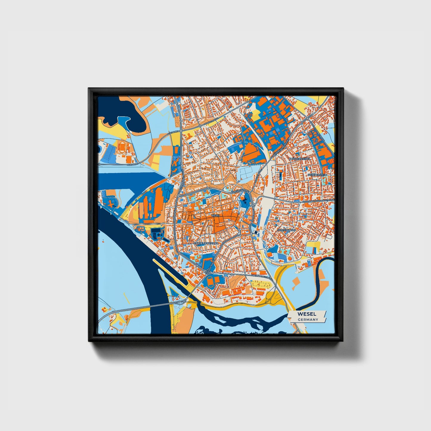 Wesel Germany Colorful City Map Canvas Print • Black Framed