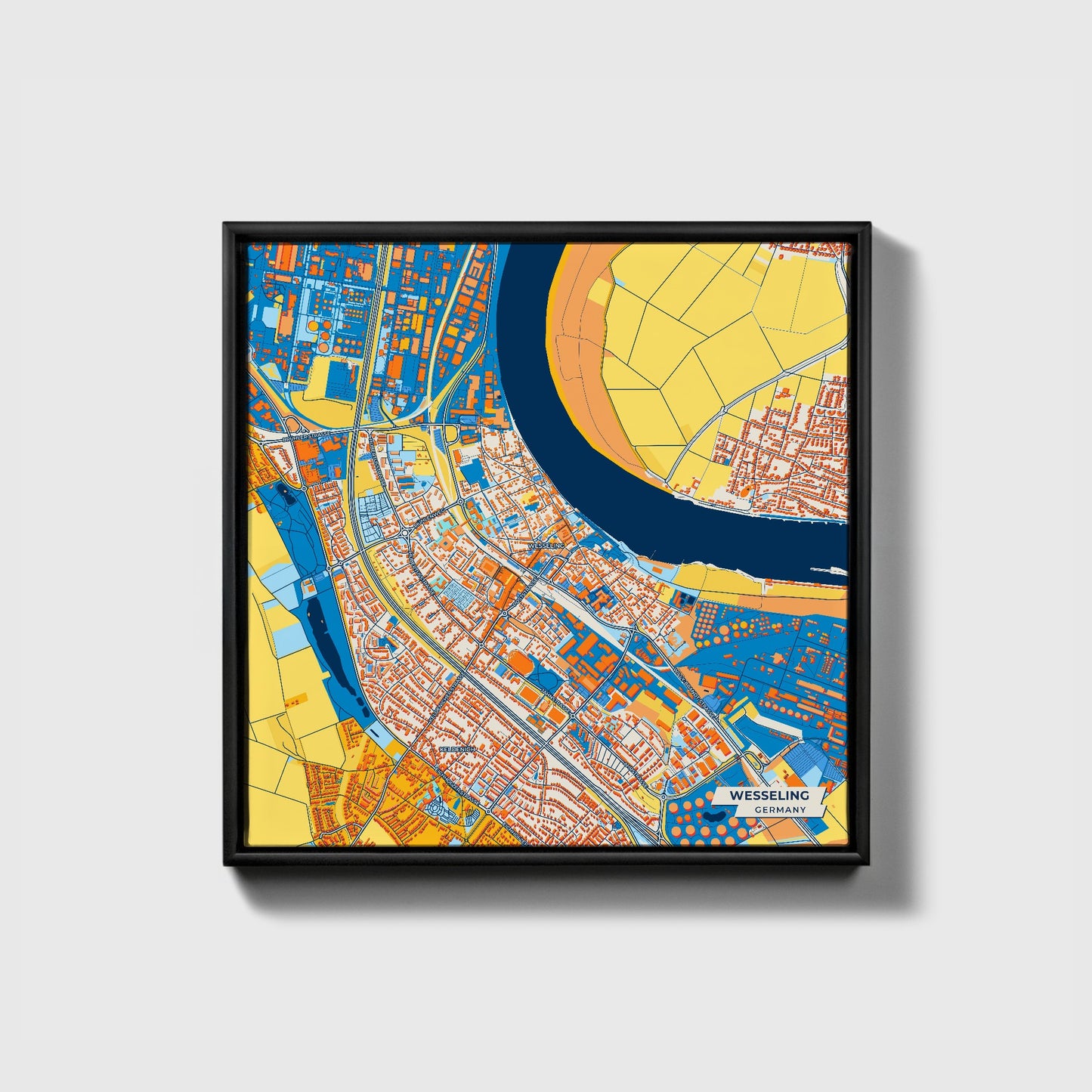 Wesseling Germany Colorful City Map Canvas Print • Black Framed