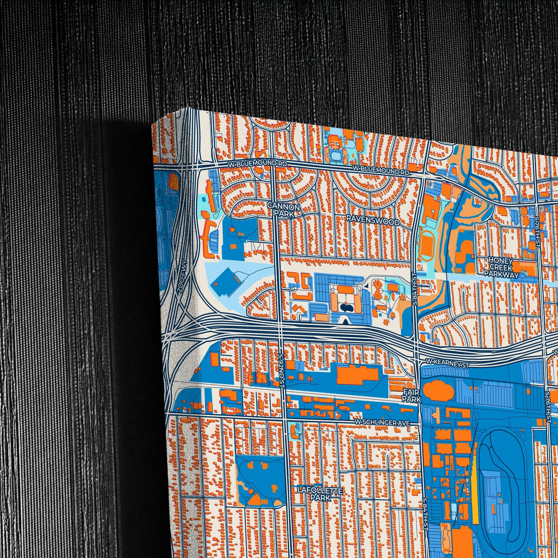 West Allis Wisconsin Colorful City Map Canvas Print Detail