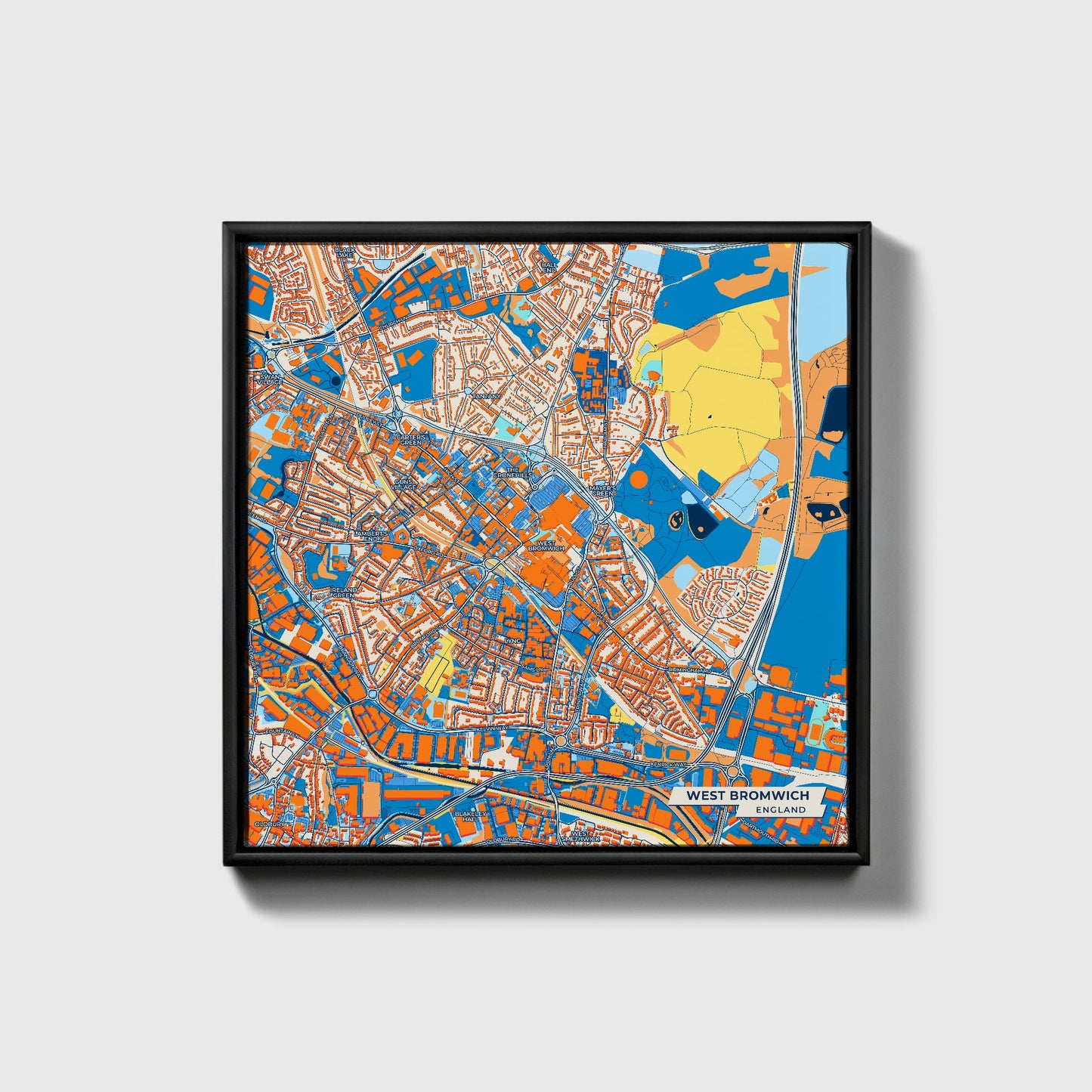 West Bromwich England Colorful City Map Canvas Print • Black Framed