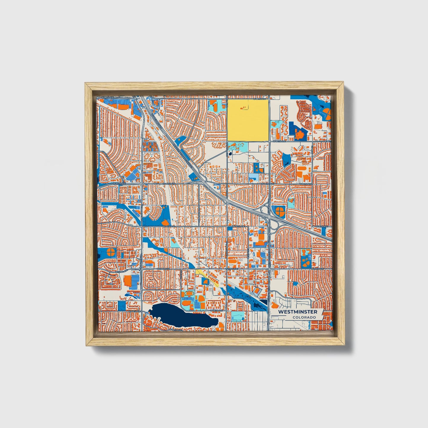 Westminster Colorado Colorful City Map Canvas Print • Natural Wooden Framed