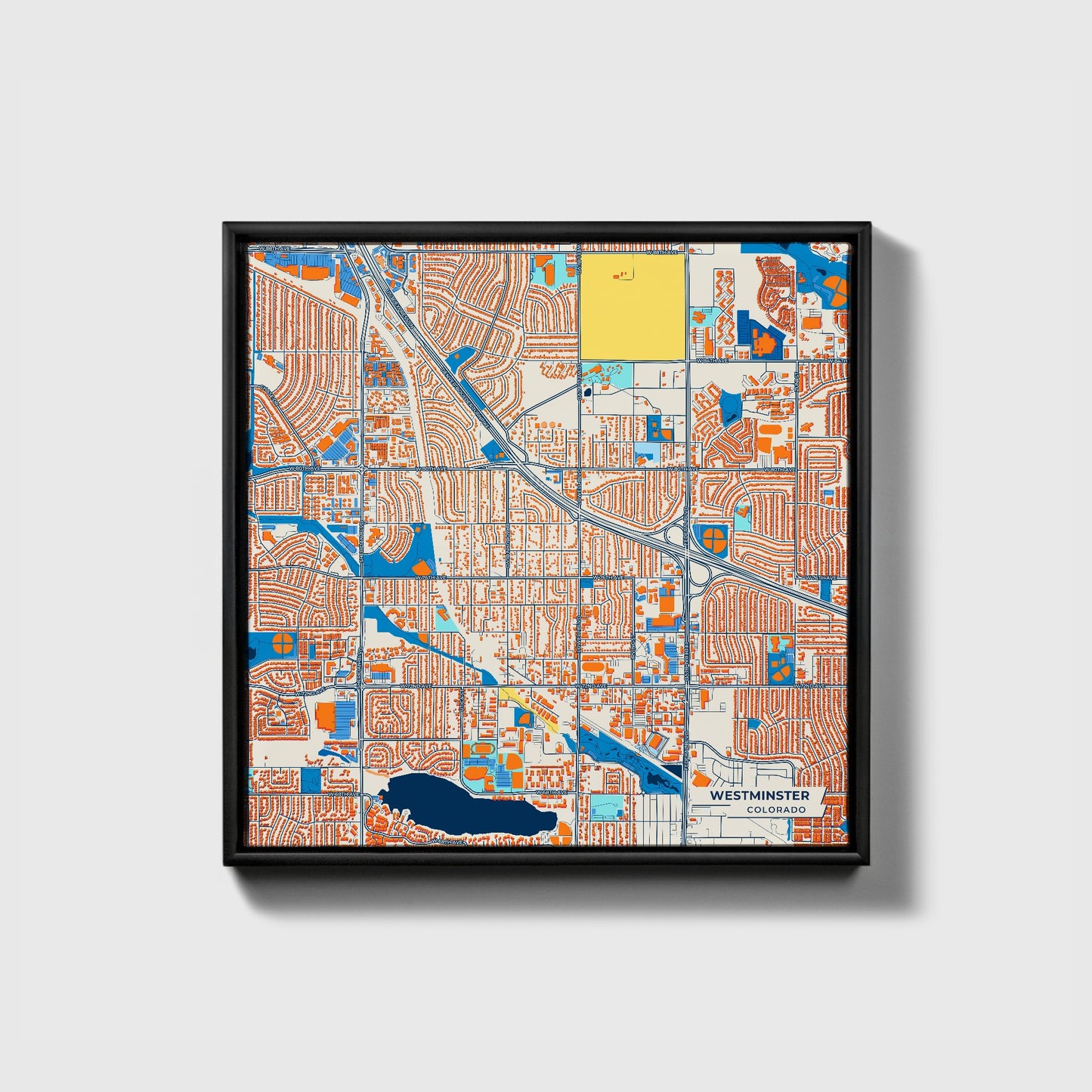Westminster Colorado Colorful City Map Canvas Print • Black Framed