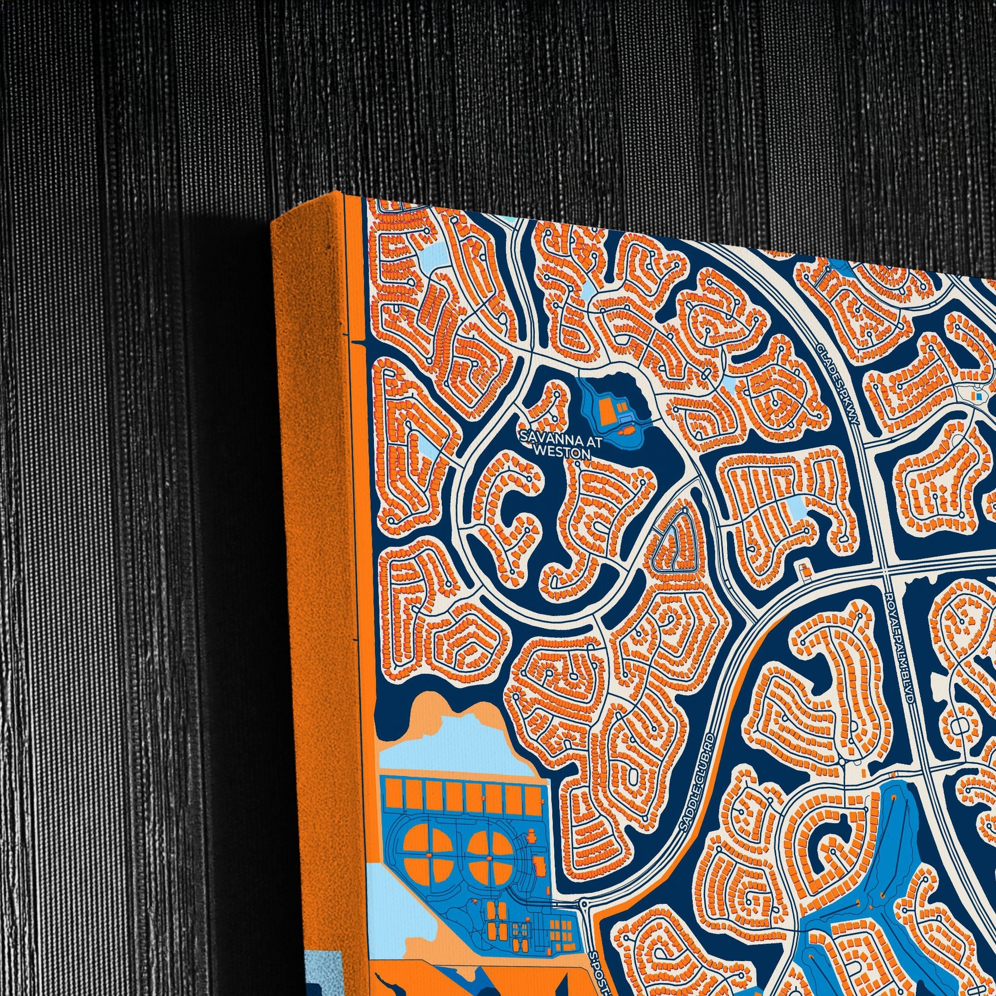 Weston Florida Colorful City Map Canvas Print Detail