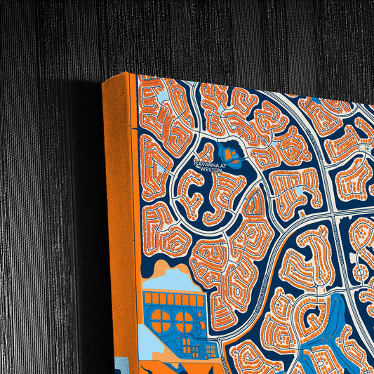 Weston Florida Colorful City Map Canvas Print Detail