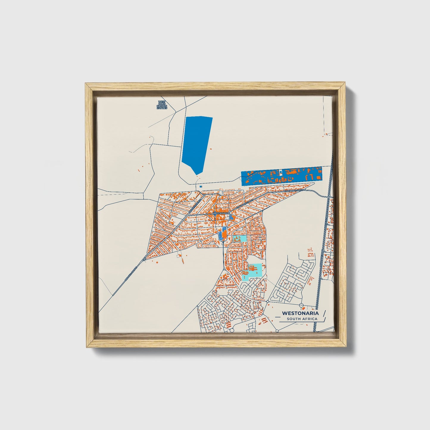Westonaria South Africa Colorful City Map Canvas Print • Natural Wooden Framed