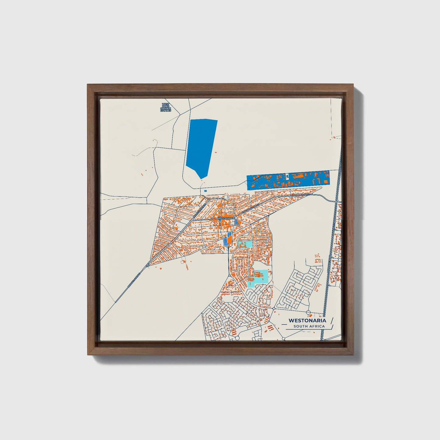 Westonaria South Africa Colorful City Map Canvas Print • Dark Wooden Framed
