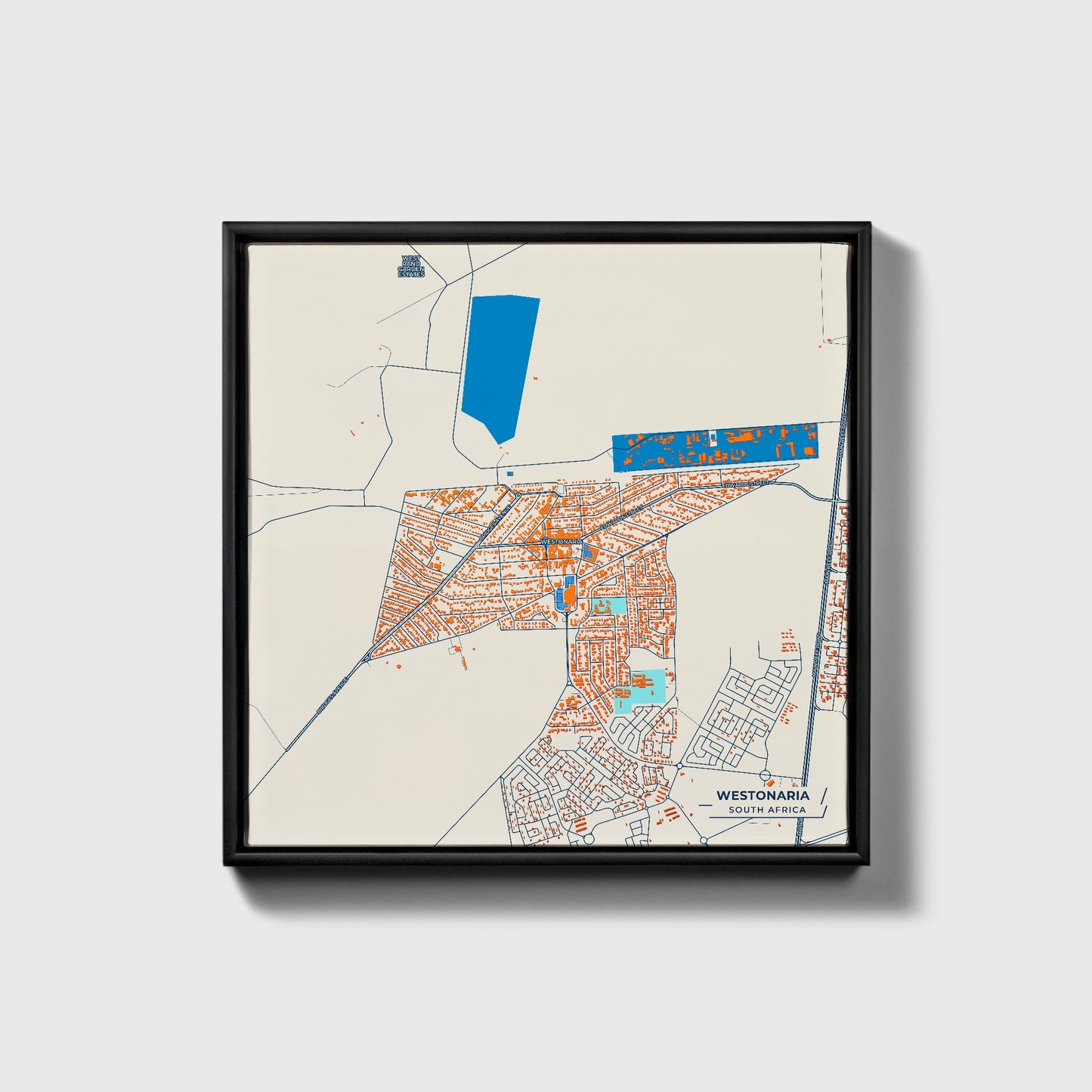 Westonaria South Africa Colorful City Map Canvas Print • Black Framed