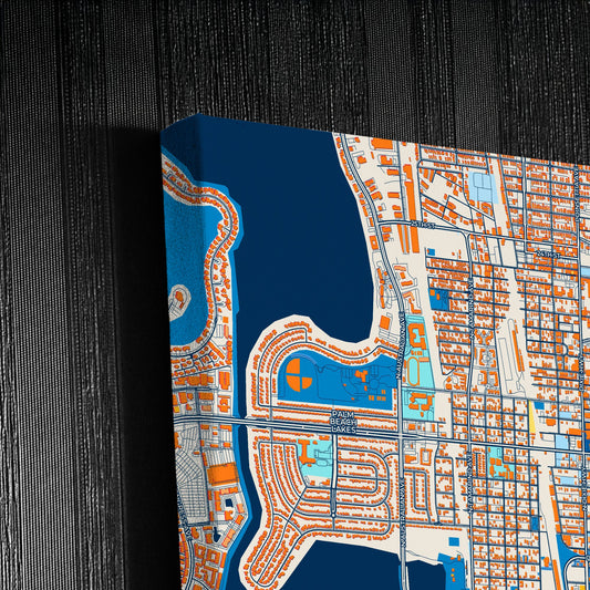 West Palm Beach Florida Colorful City Map Canvas Print Detail