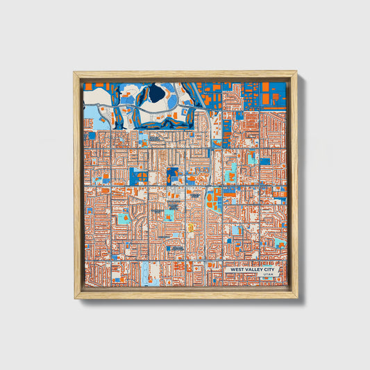 West Valley City Utah Colorful City Map Canvas Print • Natural Wooden Framed