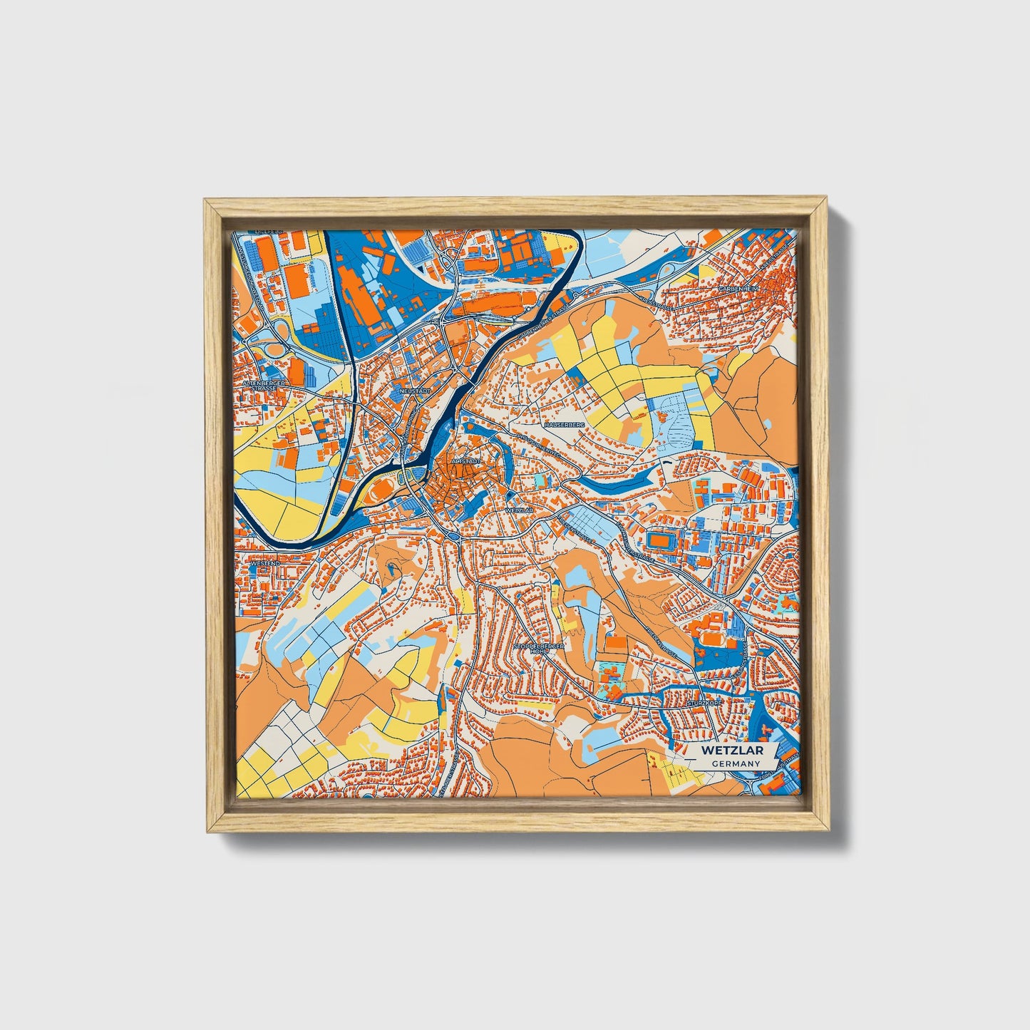 Wetzlar Germany Colorful City Map Canvas Print • Natural Wooden Framed