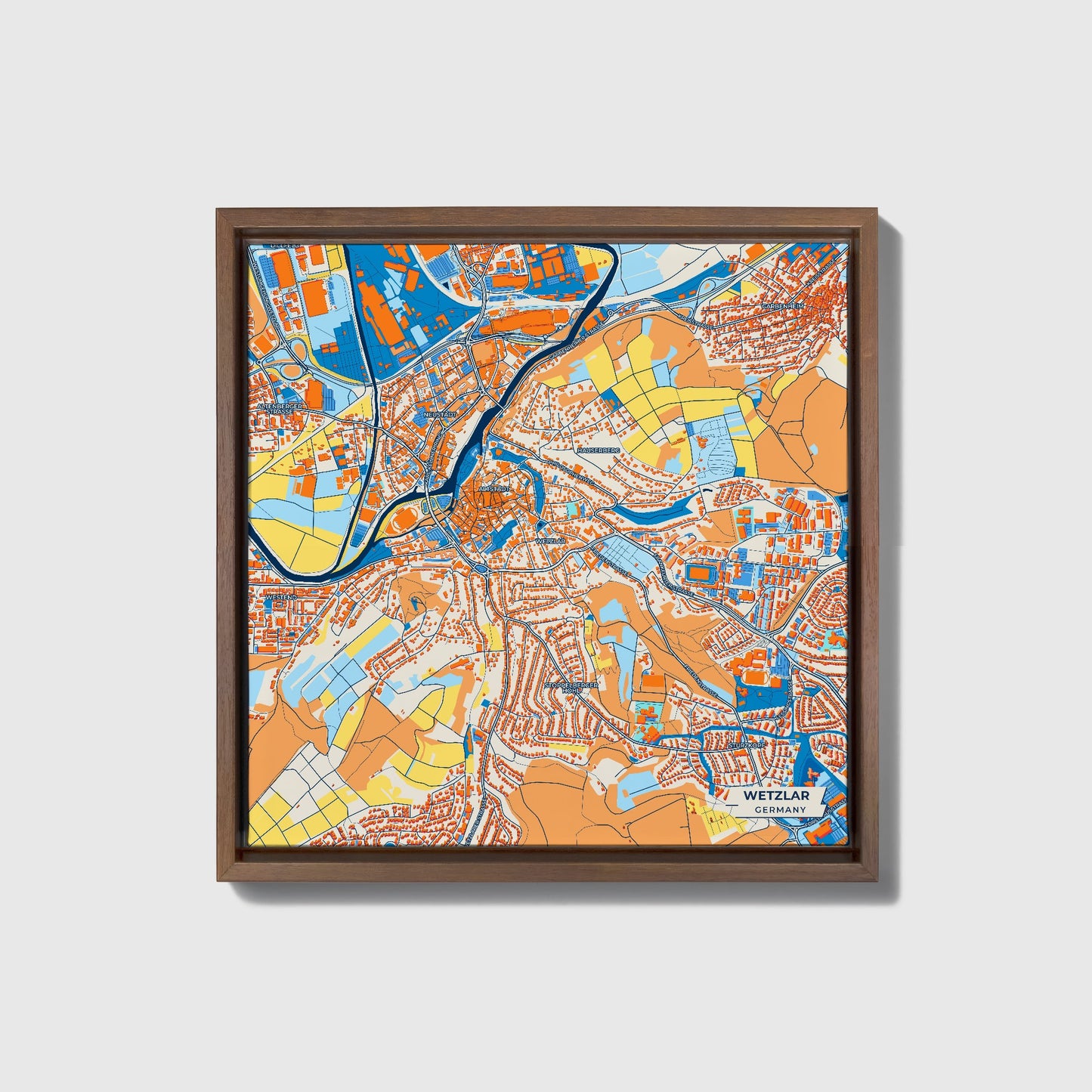 Wetzlar Germany Colorful City Map Canvas Print • Dark Wooden Framed