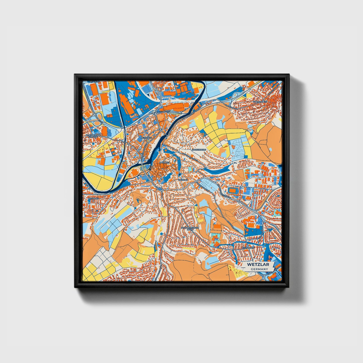 Wetzlar Germany Colorful City Map Canvas Print • Black Framed