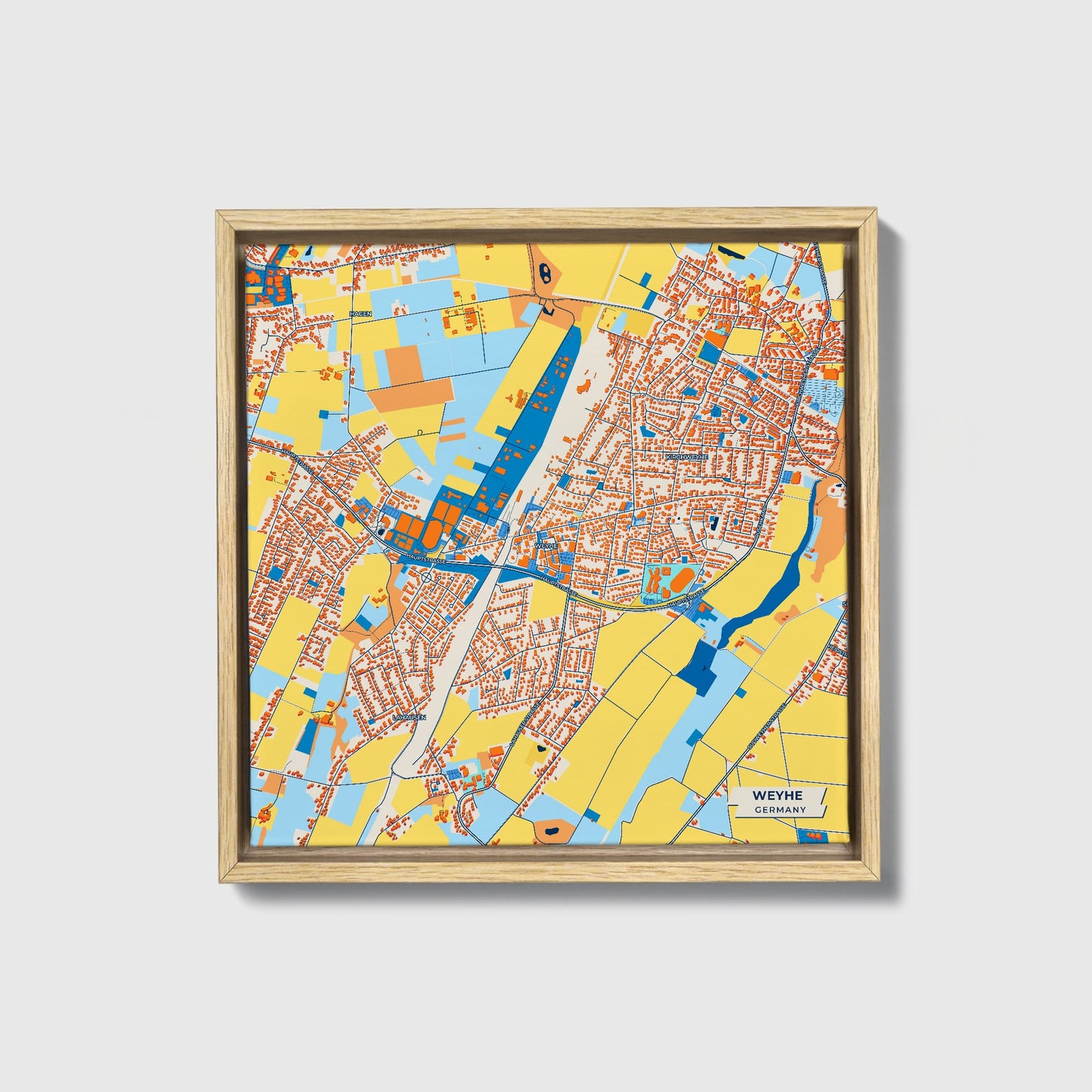 Weyhe  Germany Colorful City Map Canvas Print • Natural Wooden Framed