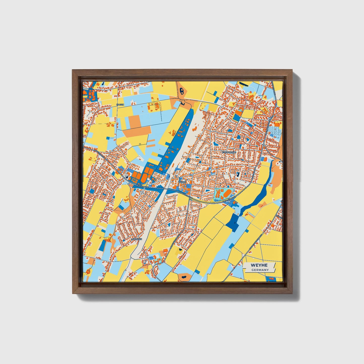 Weyhe  Germany Colorful City Map Canvas Print • Dark Wooden Framed