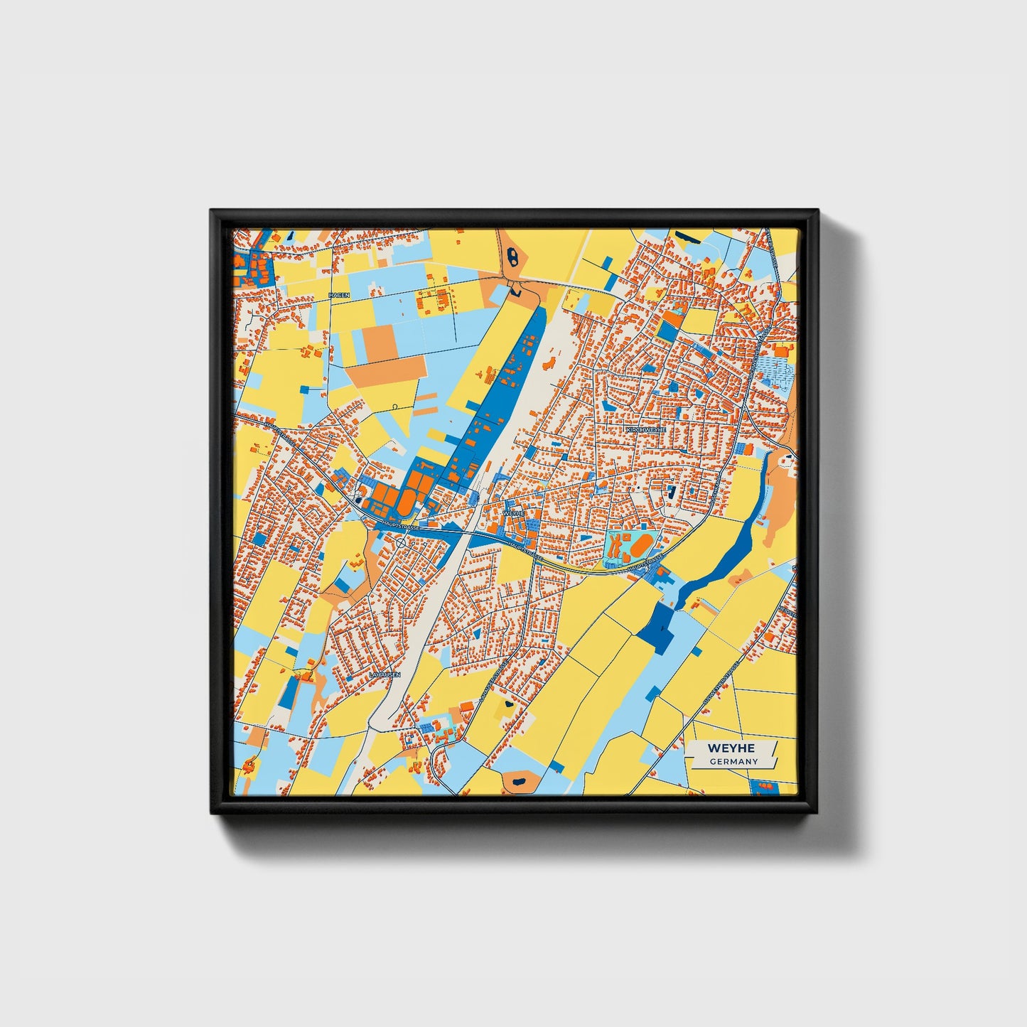 Weyhe  Germany Colorful City Map Canvas Print • Black Framed
