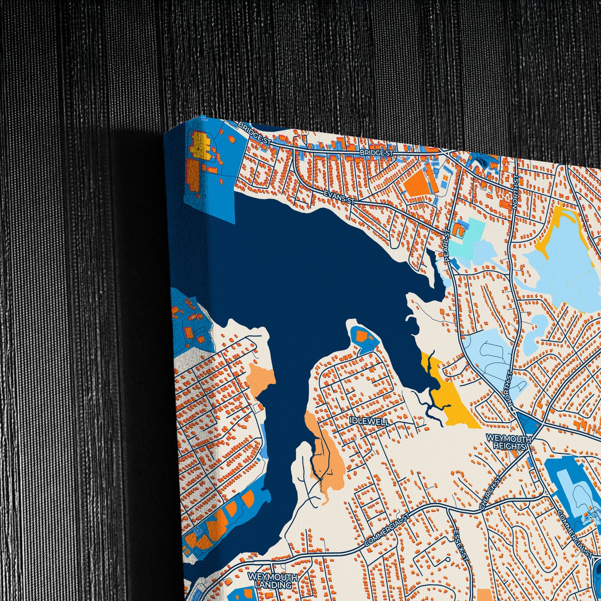 Weymouth Town Massachusetts Colorful City Map Canvas Print Detail