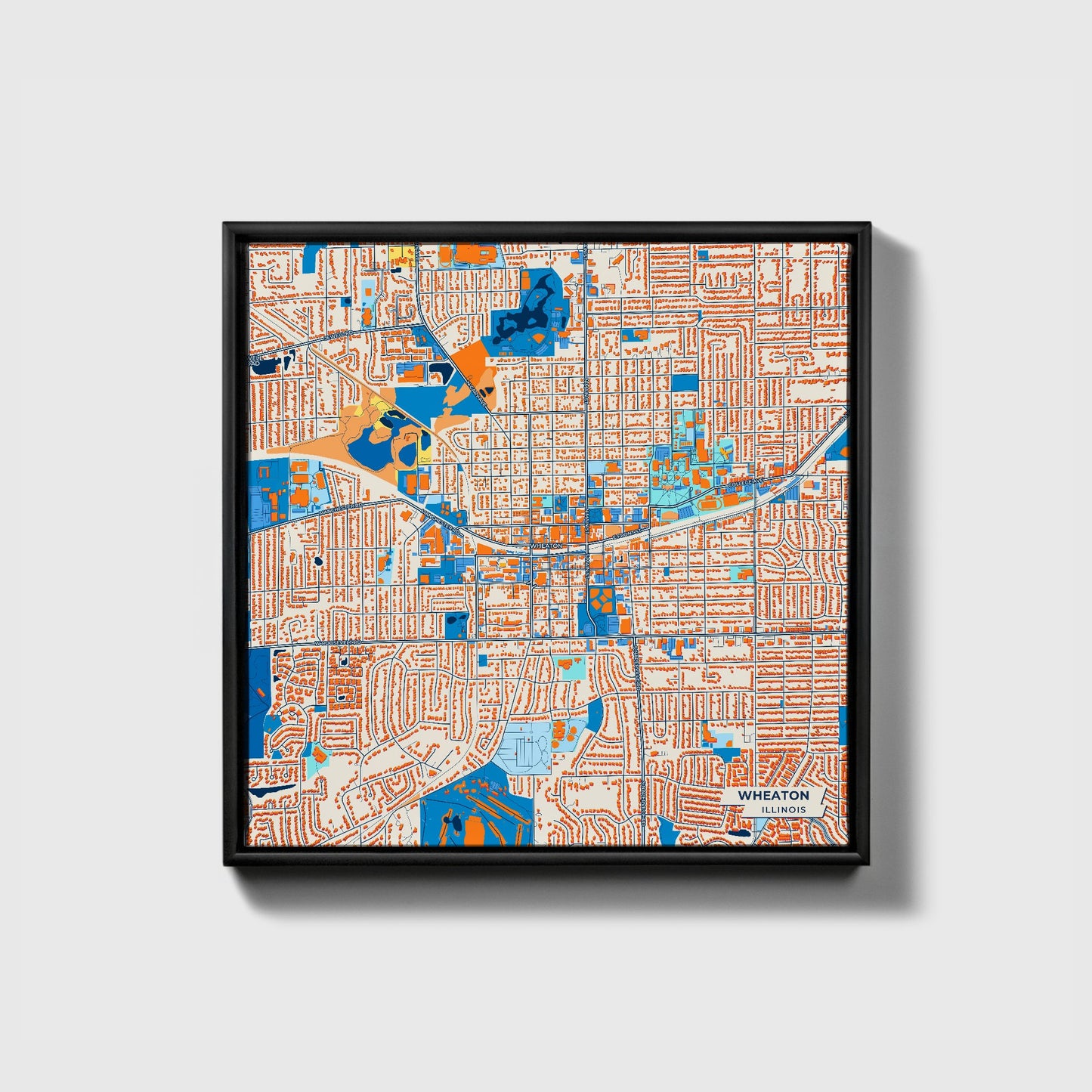 Wheaton Illinois Colorful City Map Canvas Print • Black Framed