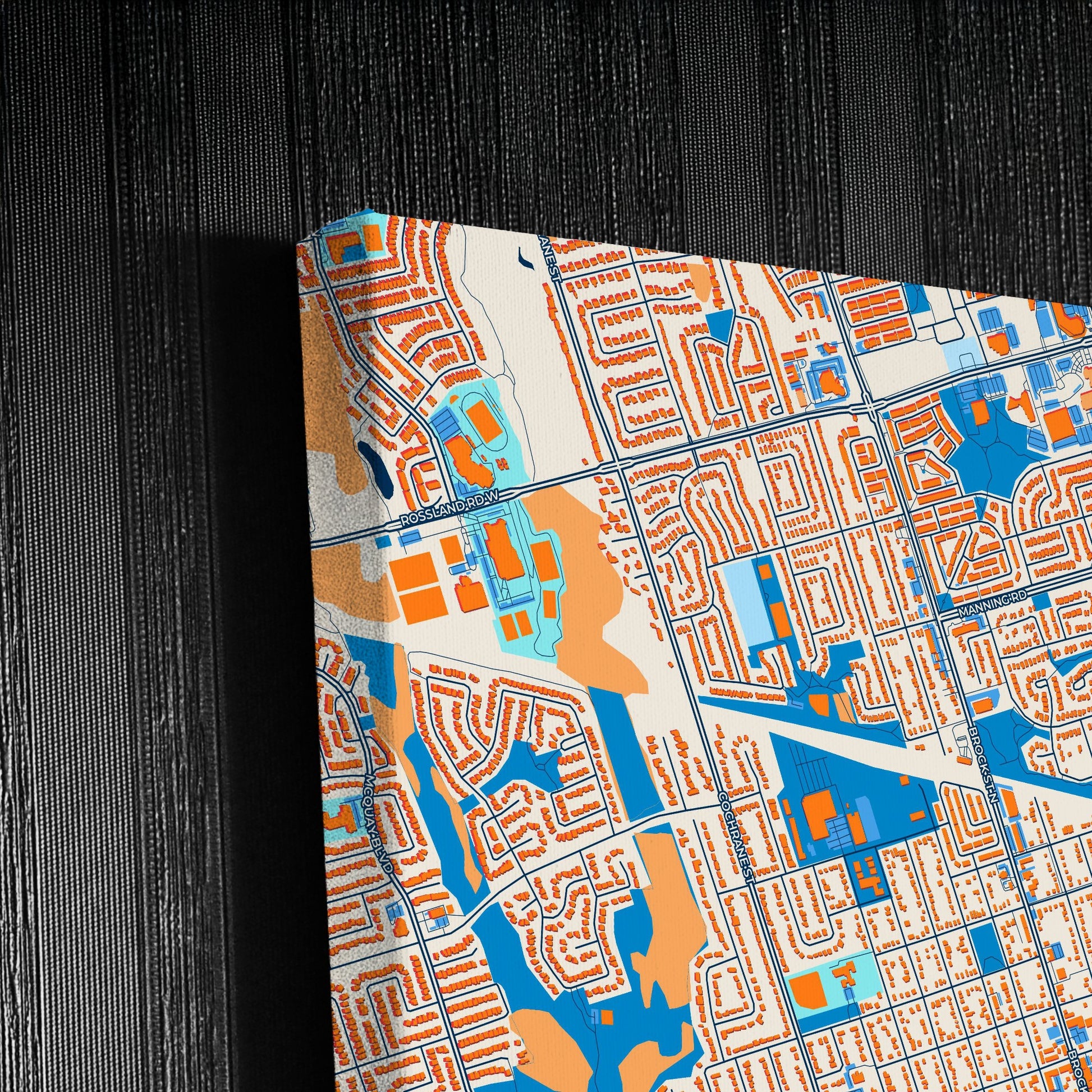 Whitby Canada Colorful City Map Canvas Print Detail