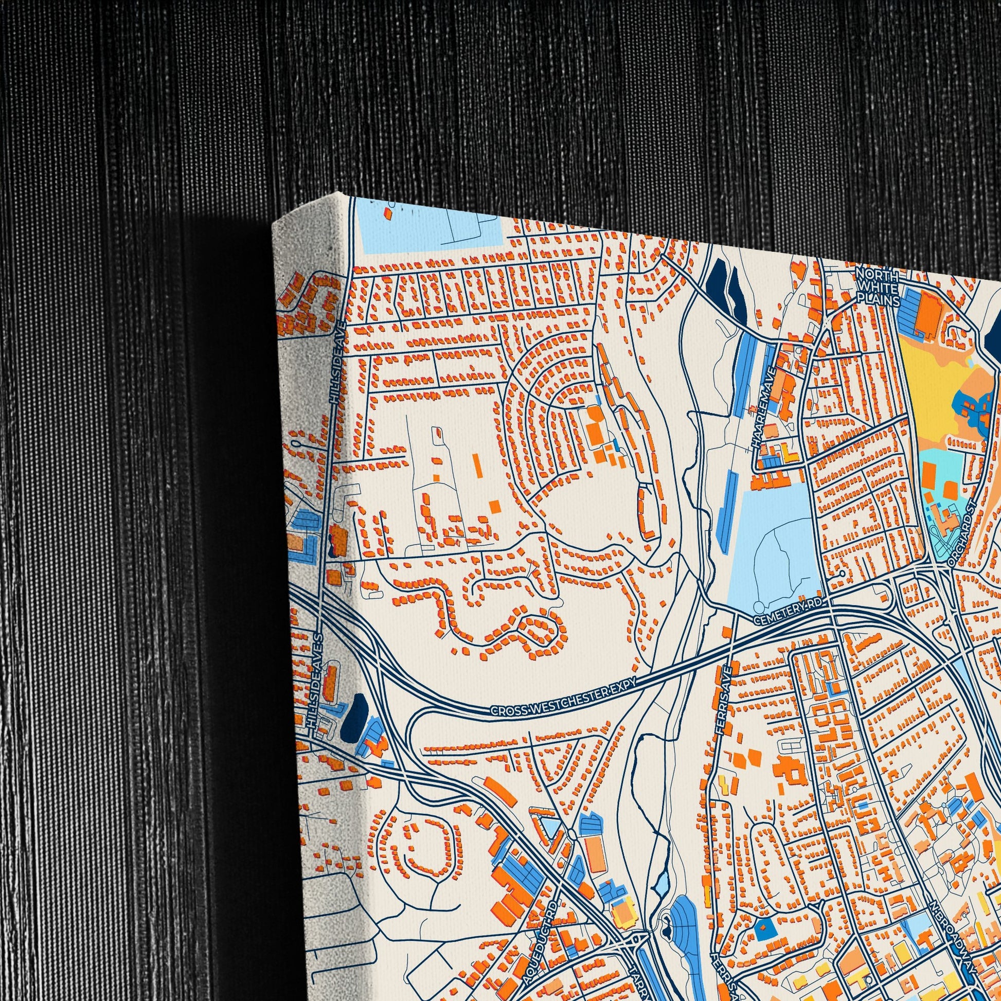 White Plains New York Colorful City Map Canvas Print Detail