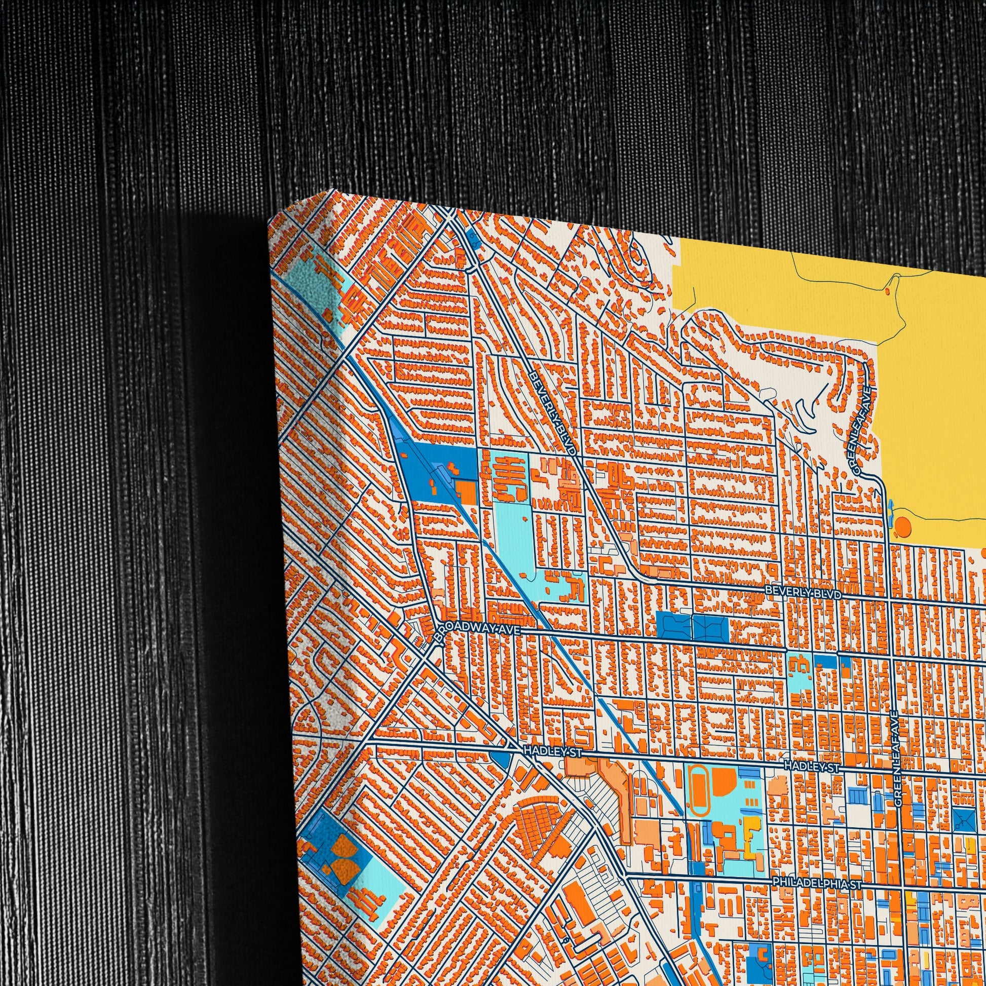 Whittier California Colorful City Map Canvas Print Detail