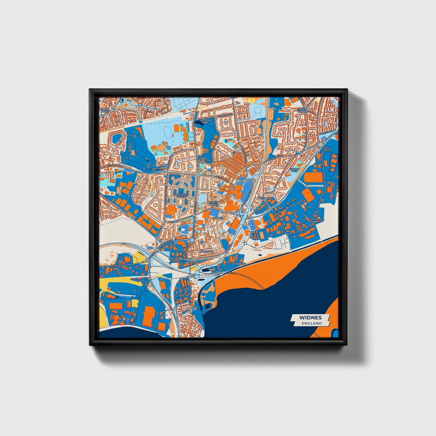 Widnes England Colorful City Map Canvas Print • Black Framed