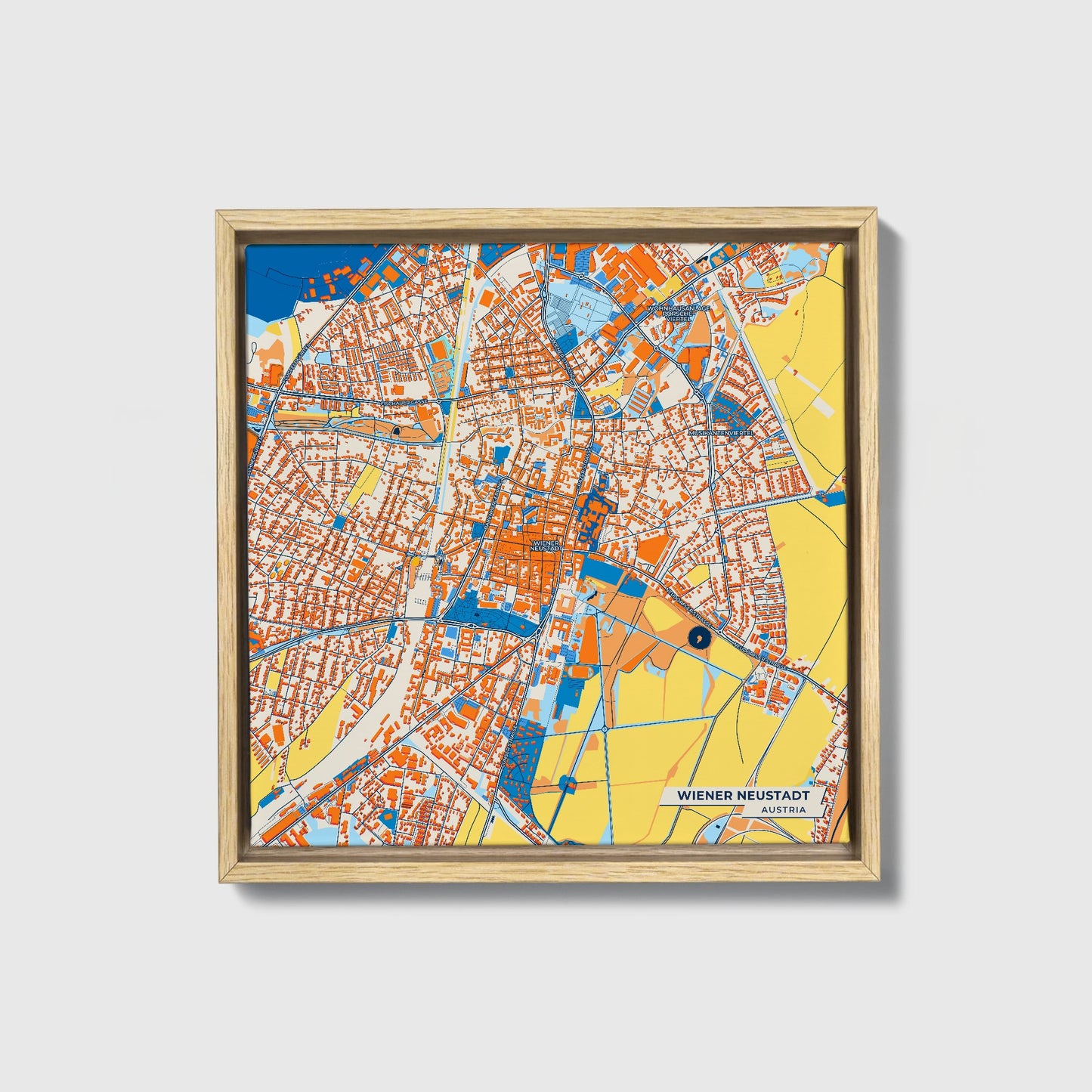 Wiener Neustadt Austria Colorful City Map Canvas Print • Natural Wooden Framed